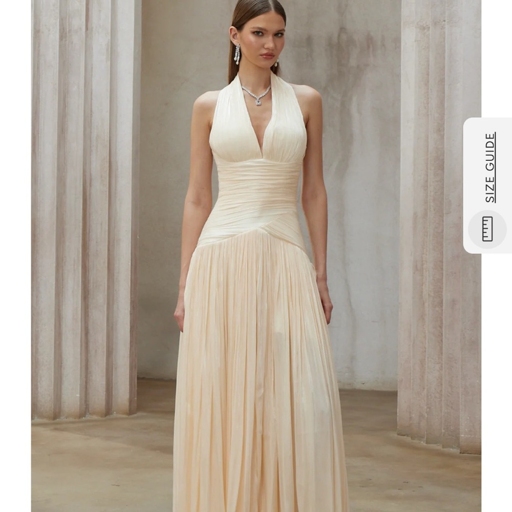Miss Rosier Uraine Neutral Gathered Maxi Dress